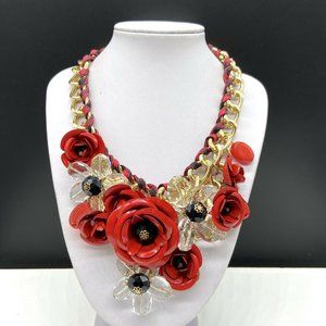 Gold and Red Statement Necklace with Intricate Detailing